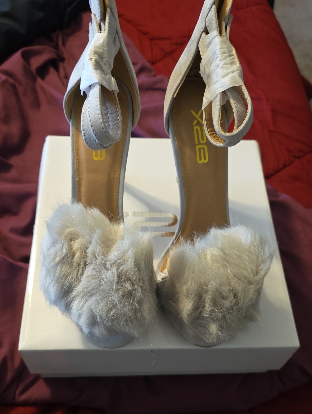 Faux Fur Ankle-Strap Heels - Taupe